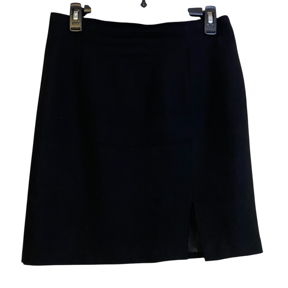 Vintage Cache Black 100% Wool Mini Skirt Front Slit Pencil Size 10